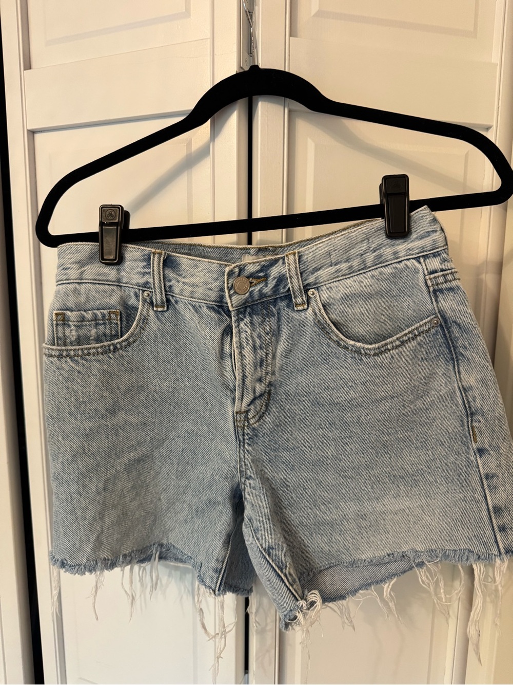 PacSun Light Blue High-Rise Frayed Denim Shorts